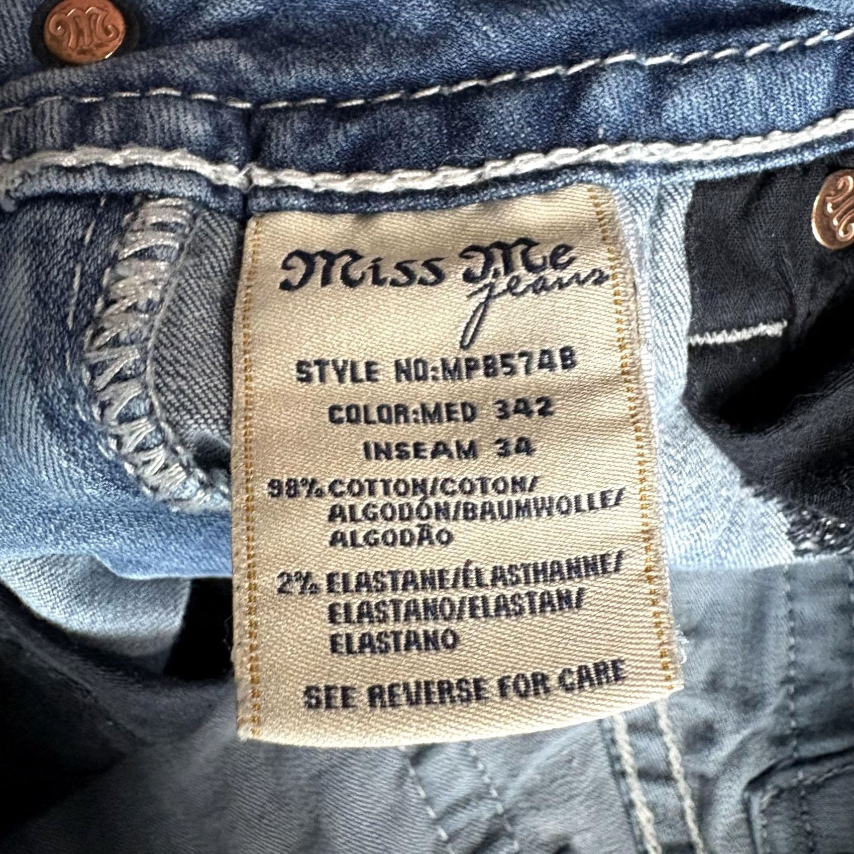 Miss Me Y2K Miss Me Bootcut Jeans Womens 28 Medium Wash Blue Raw Hem Rhinestone Denim Size 28" / US 6 / IT 42 - 6 Thumbnail