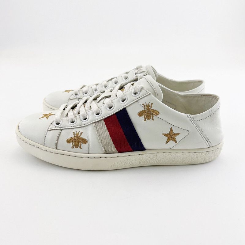 Gucci Gucci Ace Bee and Star White Sneakers 0079 Size US 8 / IT 38 - 1 Thumbnail