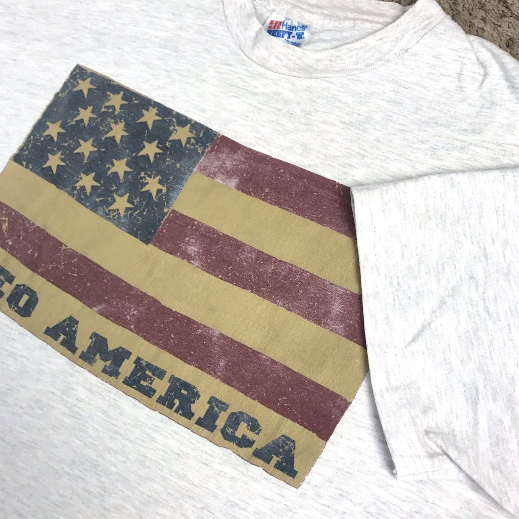 Hanes VINTAGE Hanes USA Patriotic Graphic Tee T-Shirt Gray XL Mens Short Sleeve Crew Neck Size US XL / EU 56 / 4 - 4 Thumbnail