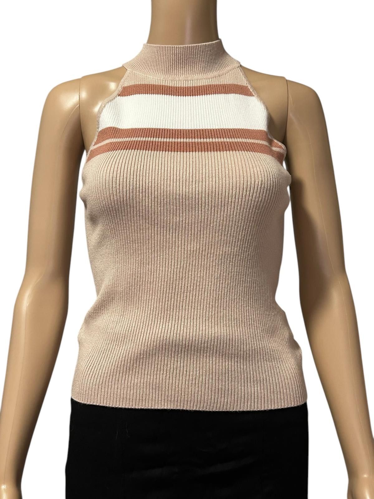 Mexx Chic Ribbed Mock Neck Top with Stripes Size S / US 4 / IT 40 - 2 Thumbnail