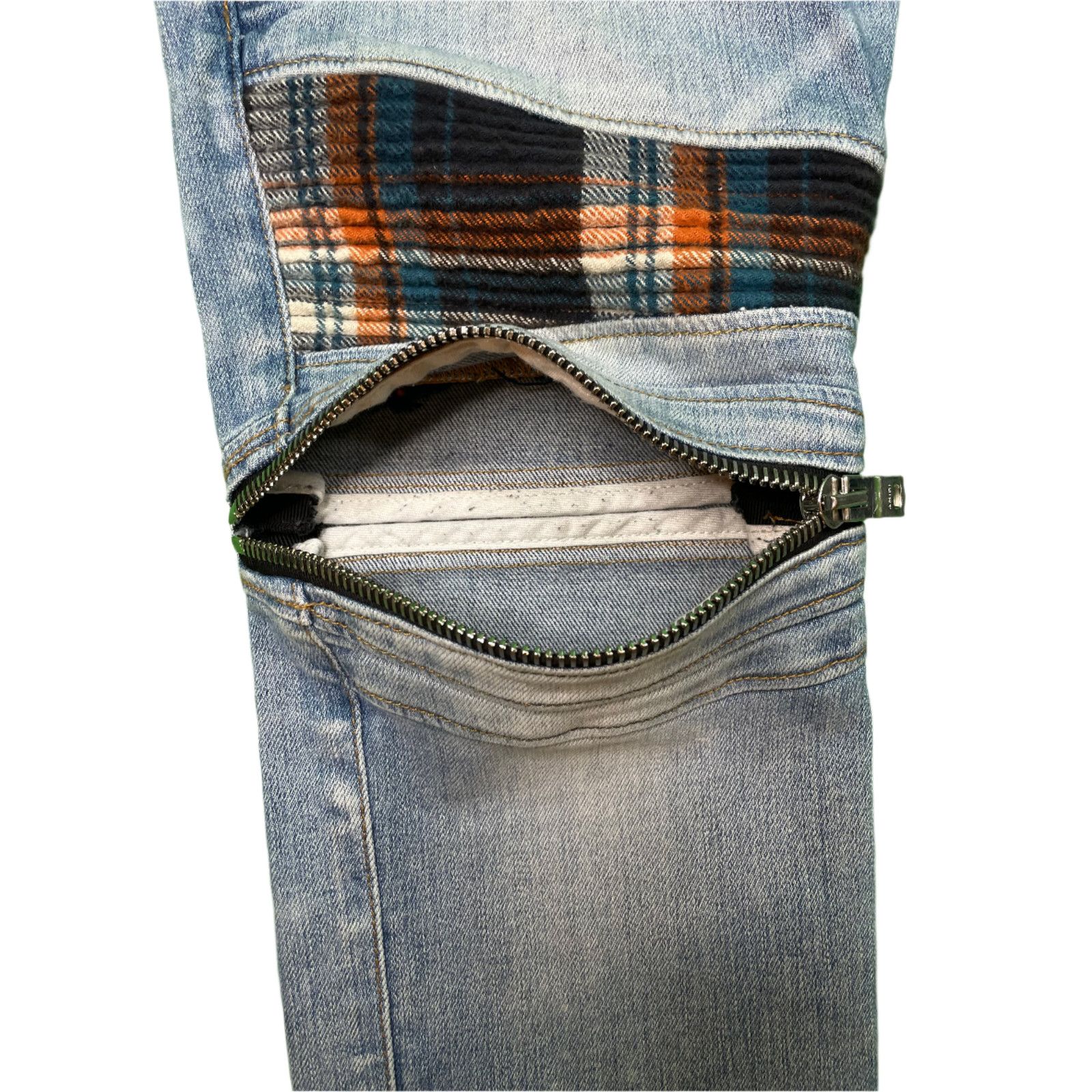 Amiri Amiri MX2 Blue & Orange Plaid Patch Light Wash Blue Jeans Size US 34 / EU 50 - 5 Thumbnail