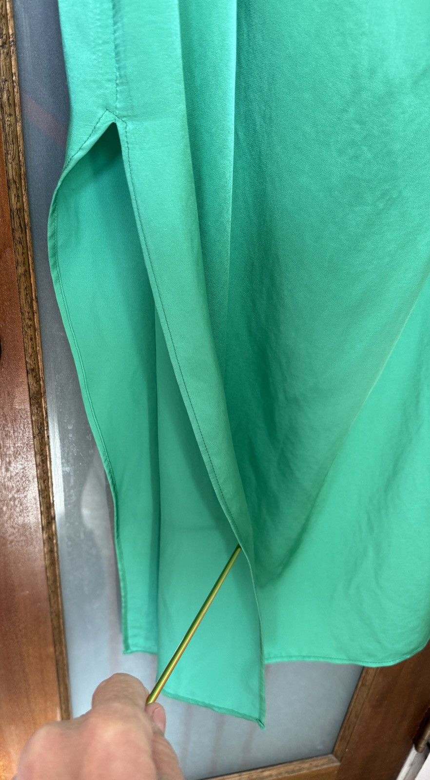 Zara Zara Asymmetrical Green Satin Strappy Side Slit Midi Dress Size L / US 10 / IT 46 - 8 Thumbnail