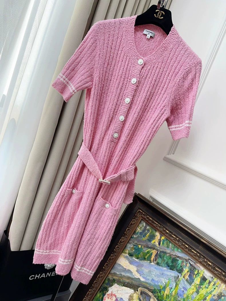 Chanel Chanel 22P Pink Knit Dress with Belt - dmc | Grailed