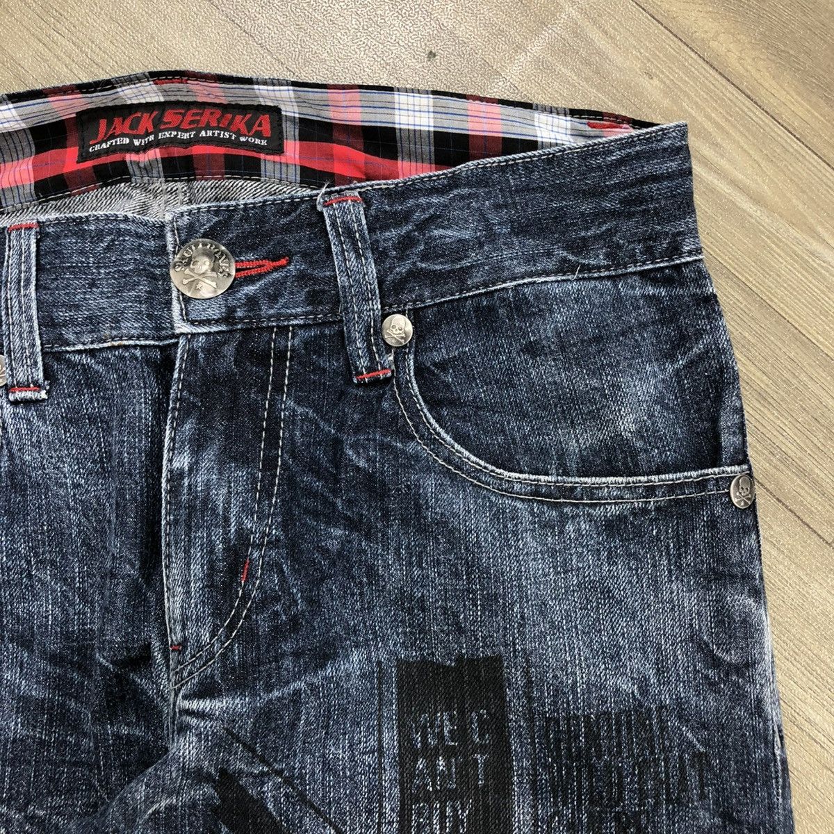 If Six Was Nine × Japanese Brand × Le Grande Bleu (L.G.B.) 2000s Jack Serika Painted Poem Punk Lgb Style Faded Jeans Size US 31 - 7 Thumbnail