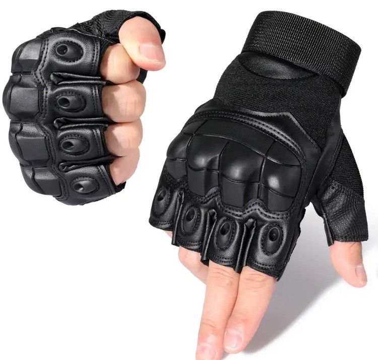 Leather PU Leather Tactical Half Finger Gloves Size M Size ONE SIZE - 1 Thumbnail