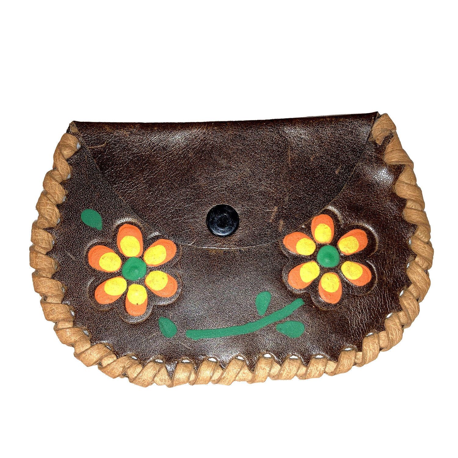 Handmade Mexican Hand Made Goat Skin Flower Hippie Change Purse Size ONE SIZE - 1 Thumbnail
