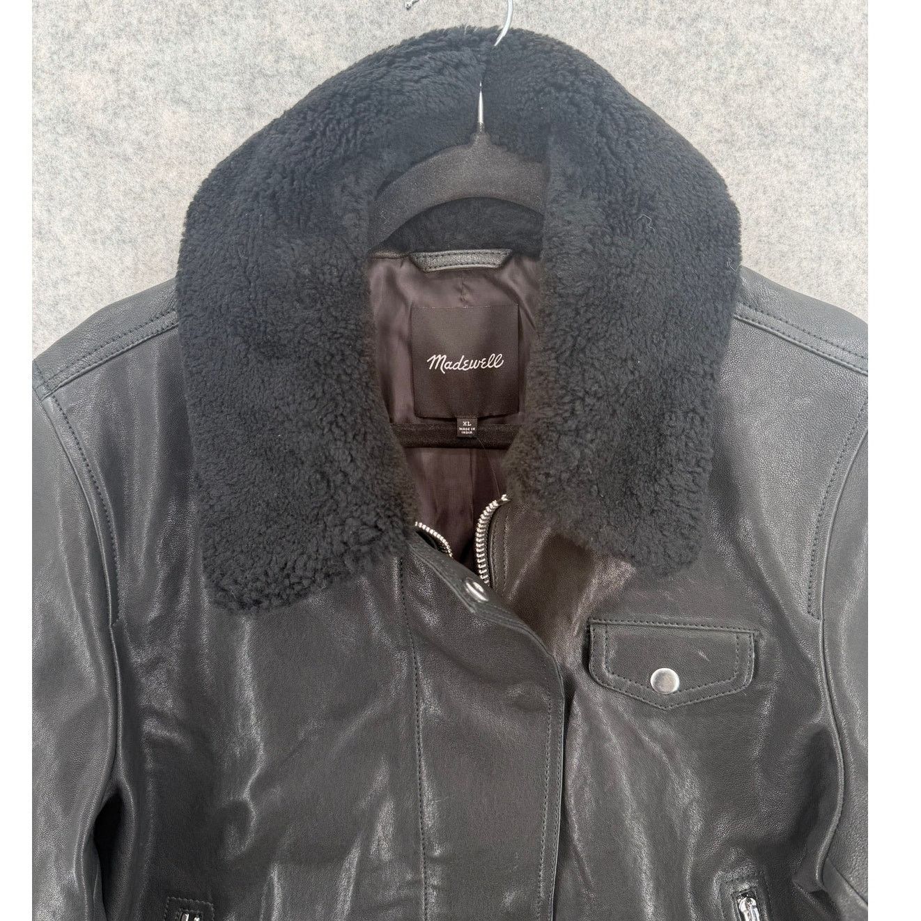 Madewell NWT Madewell Sherpa-Collar Asymmetric Zip Leather Jacket Size XL / US 12-14 / IT 48-50 - 2 Thumbnail