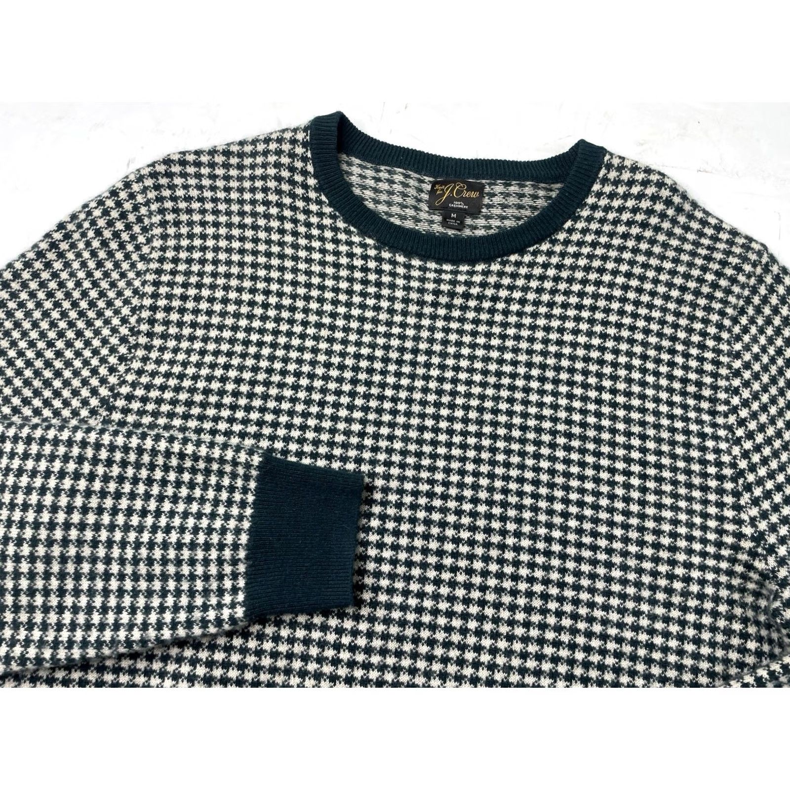 J.Crew J.Crew Cashmere Sweater Green Houndstooth Crewneck Men's Size Medium Size US M / EU 48-50 / 2 - 2 Thumbnail