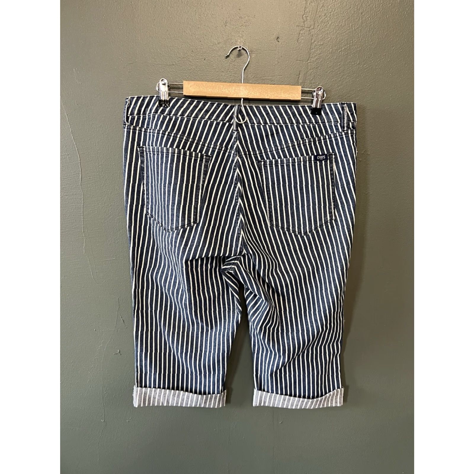 Chaps Chaps Slim Cropped Jeans Blue Stripe 16/33 Women Mid Rise 5-Pocket Denim Cotton Blend Size 16 Size 38" / US 16 / IT 52 - 2 Thumbnail