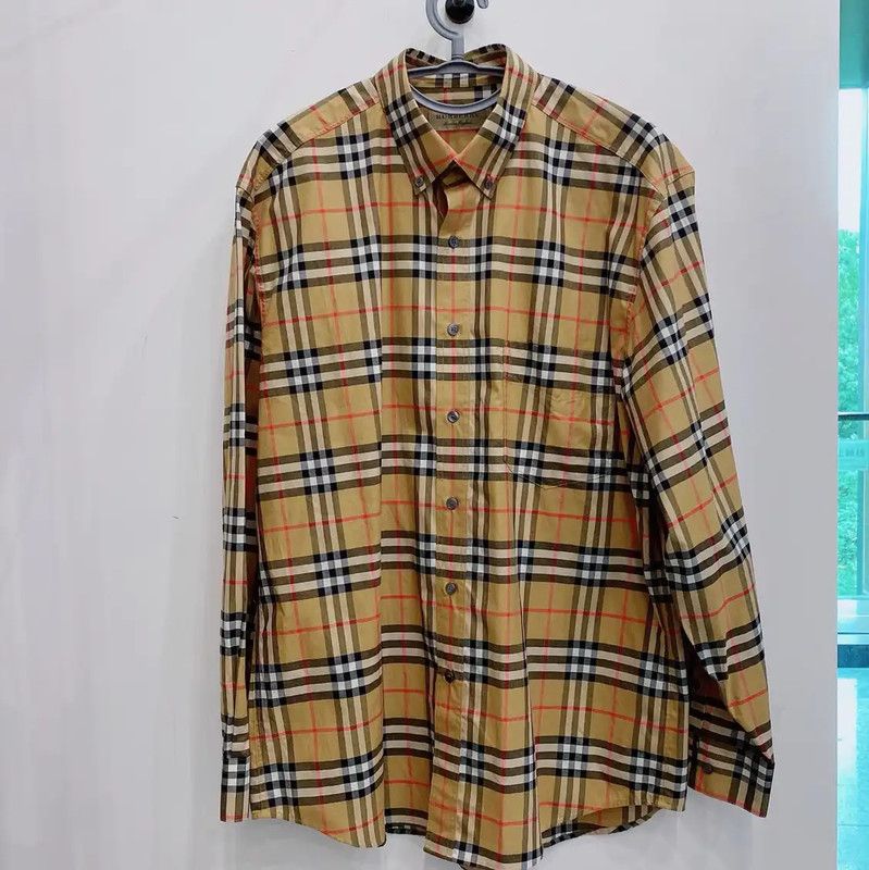 Burberry Burberry Camel Check Long Sleeve Shirt Size US XL / EU 56 / 4 - 1 Thumbnail