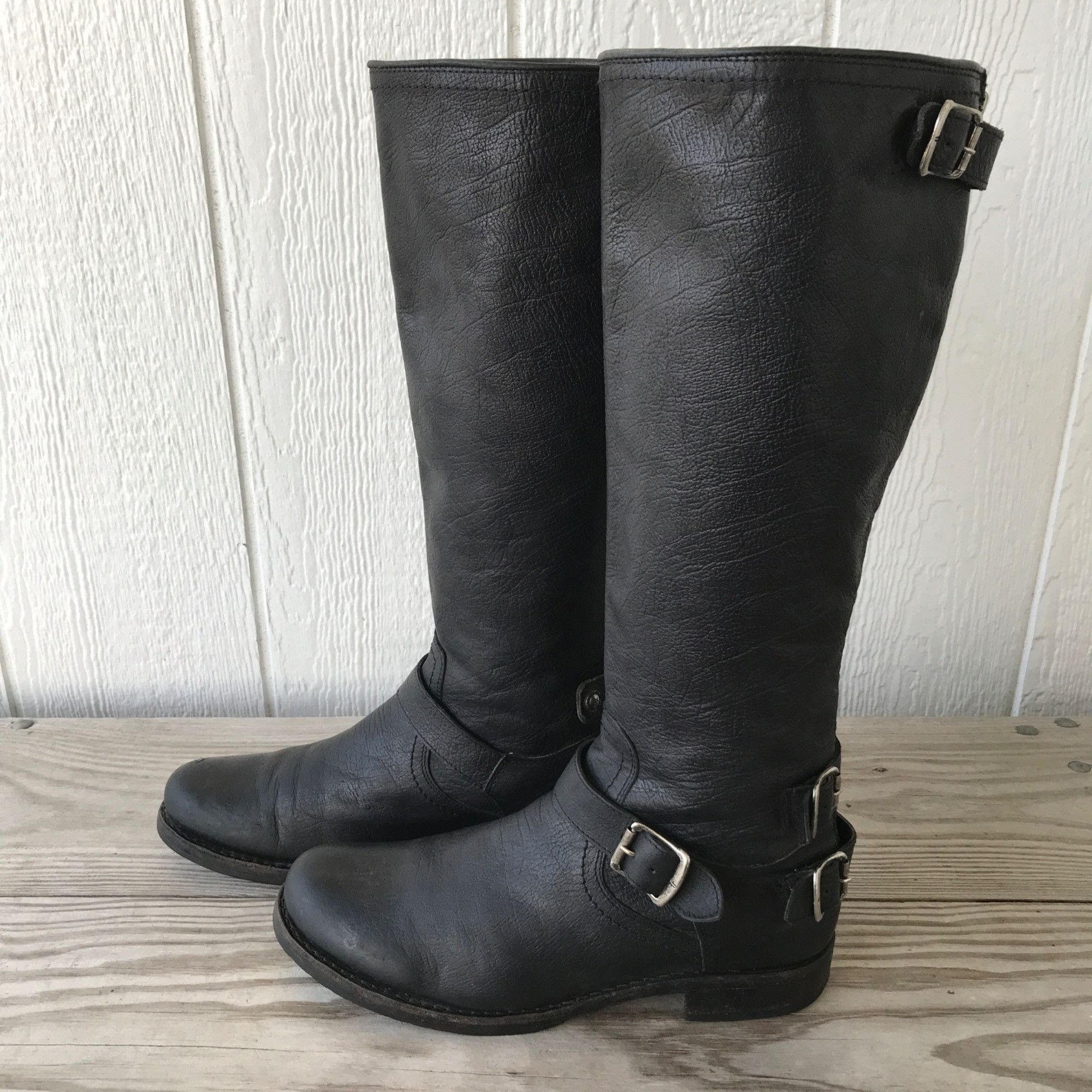 image of Frye Melissa Button Back Zip Womens Black Engineer Boot 11 B