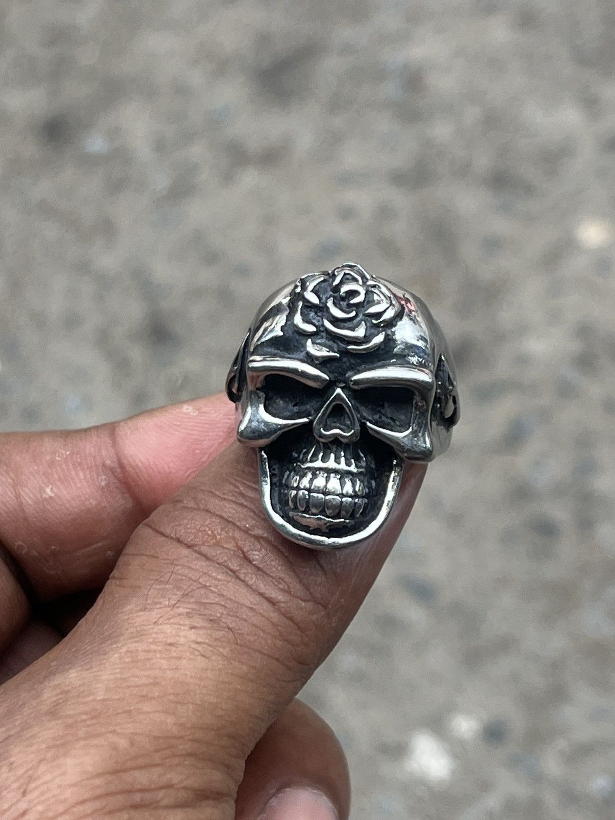 If Six Was Nine Hardcore Punk Skull Rose Ring Chrome Style Size ONE SIZE - 15 Thumbnail