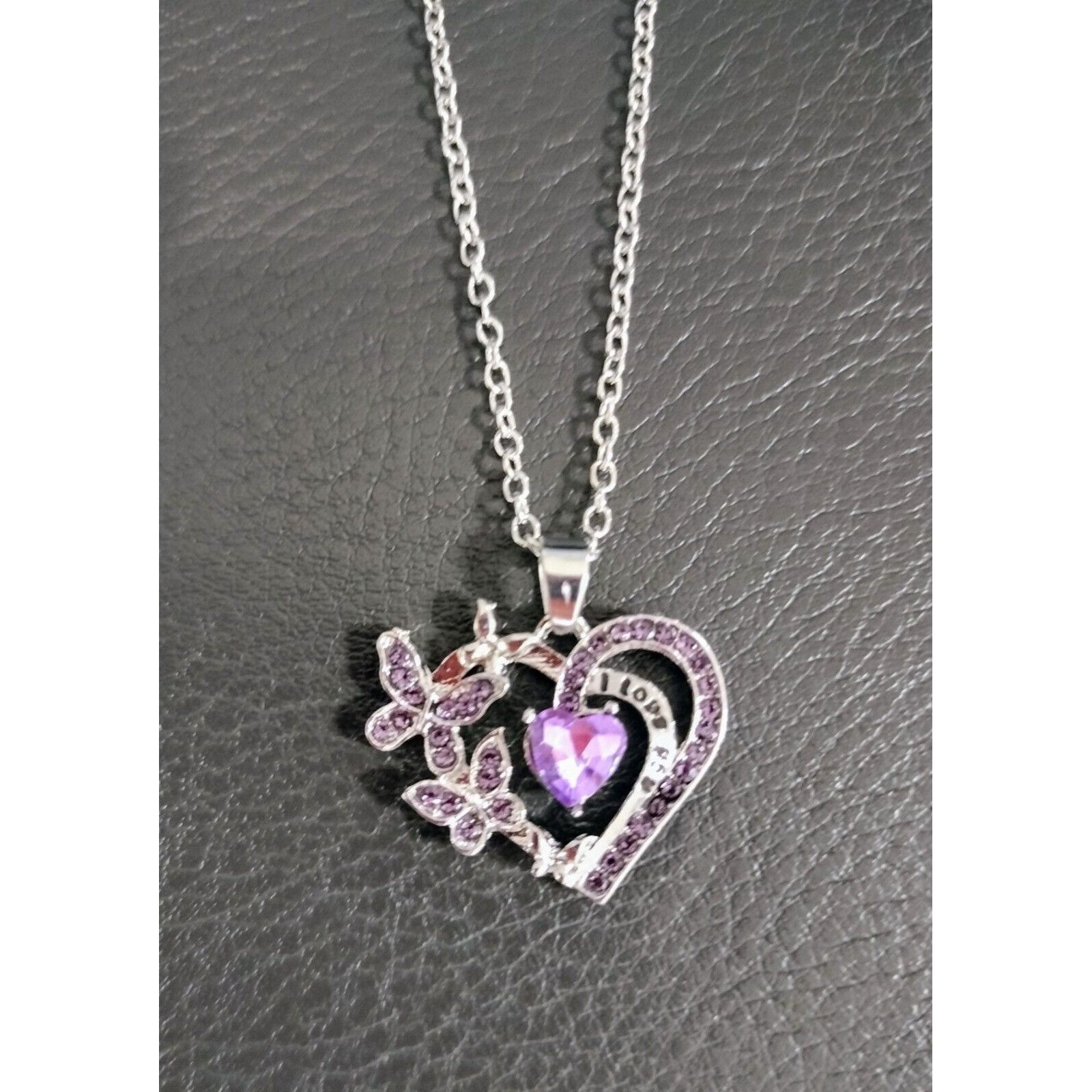 Other Purple Heart Butterfly Necklace I Love You Fashion Jewelry N Size ONE SIZE - 8 Thumbnail