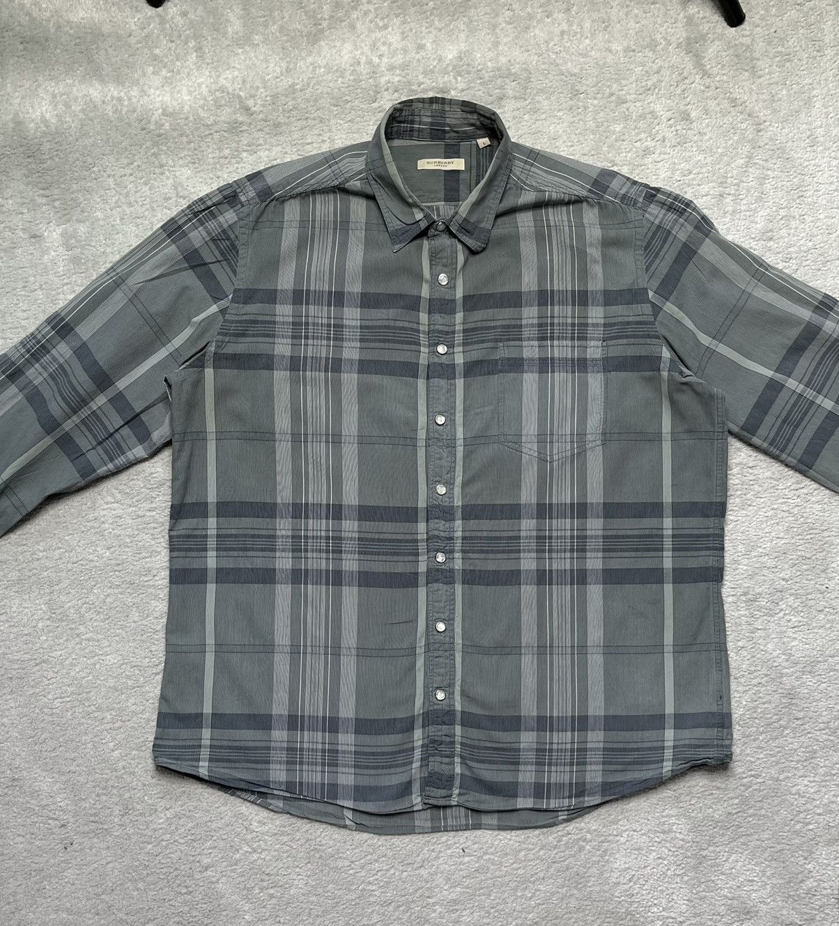 Burberry Vintage Grey tartan check Button Shirt Striped Burberry Size US L / EU 52-54 / 3 - 2 Thumbnail