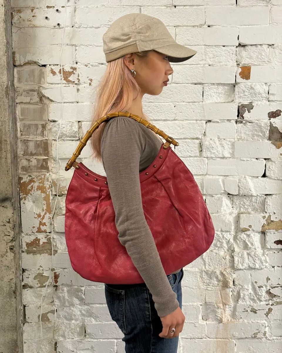Gucci Gucci Pink Leather Bamboo Handle Shoulder Bag Size ONE SIZE - 2 Thumbnail