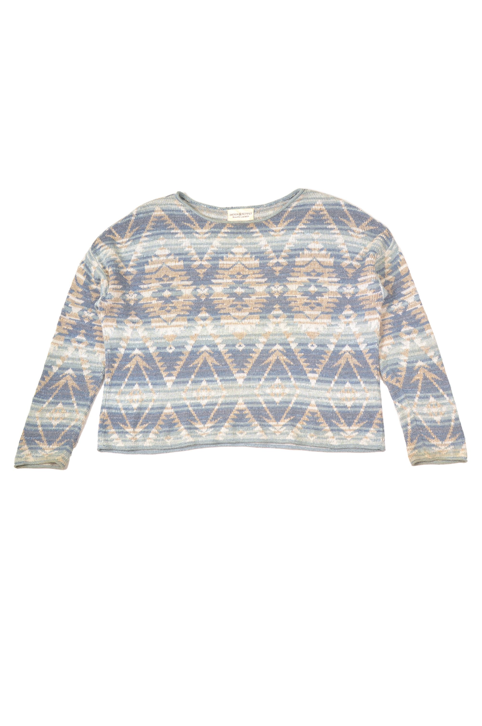 Denim & Supply Ralph Lauren × Ralph Lauren Denim Supply Ralph Lauren Aztec Pattern Blue Cotton Sweater Size M / US 6-8 / IT 42-44 - 1 Thumbnail