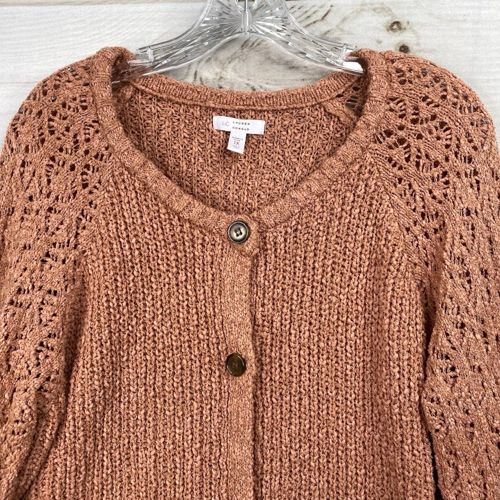 Vintage VINTAGE LC Lauren Conrad Cardigan Sz 1X Terracotta Button Up Cable Knit Crochet Earthy Size XL / US 12-14 / IT 48-50 - 2 Thumbnail
