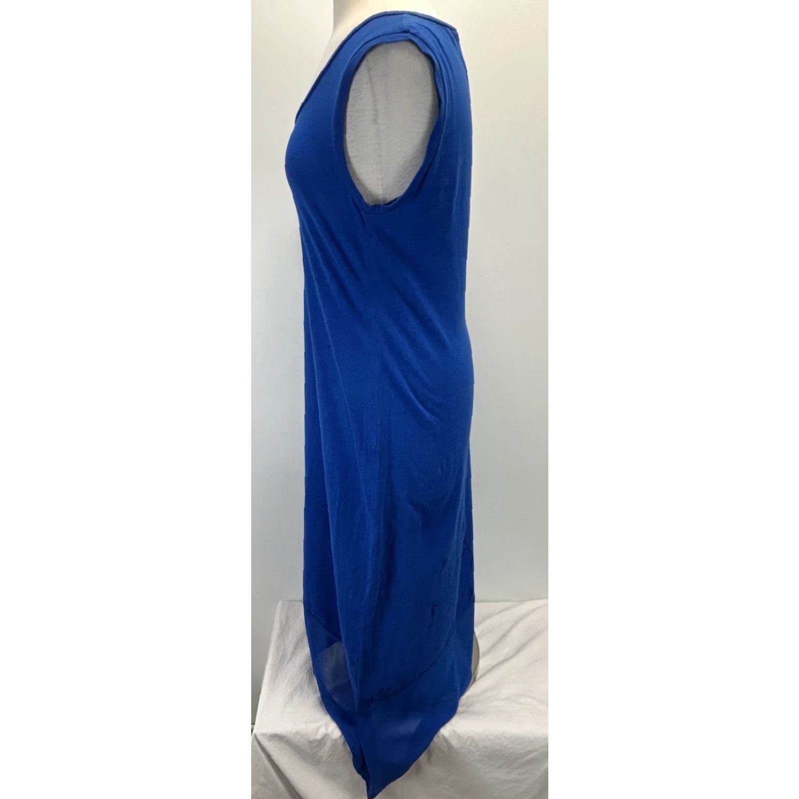 Tommy Bahama VINTAGE Tommy Bahama Sleeveless Midi Maxi Dress L Blue Cotton Blend Chiffon Hem Asymmetric Pullover Women Large Casual Travel Party/Cocktail Womens Size L / US 10 / IT 46 - 2 Thumbnail