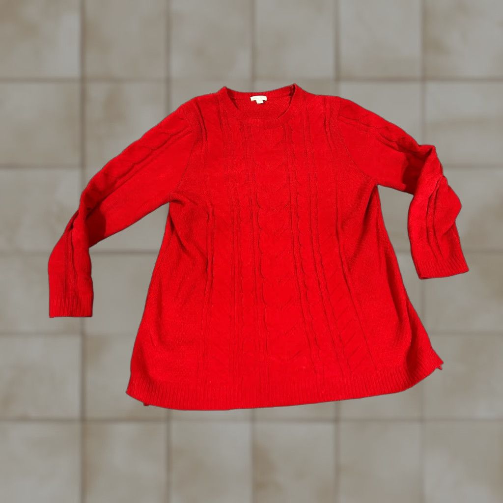 J. Jill J. Jill Sweater Womens L Red Cable-Knit Crewneck Pullover Cozy Soft Size L / US 10 / IT 46 - 1 Thumbnail