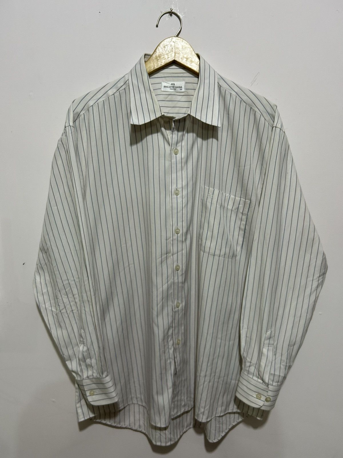 image of Balenciaga Paris Stripe Long Sleeve in White, Men's (Size XL)