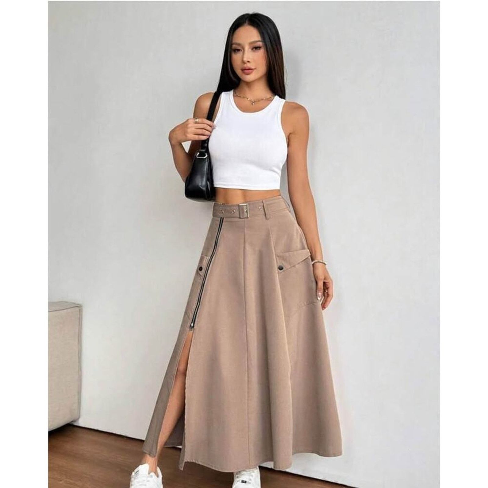 Other New Khaki Minimalist Long A-line skirt size S Size 27" / US 4 / IT 40 - 4 Thumbnail