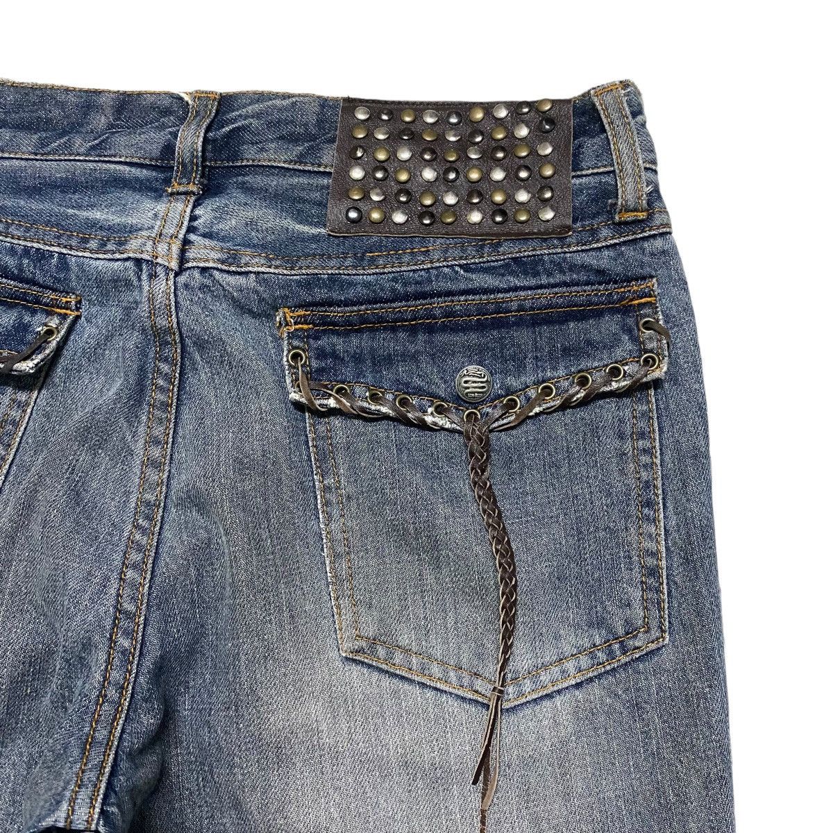Japanese Brand SCHLUSSEL Low Rise Leather Lace Denim Flare Jeans Size US 30 / EU 46 - 12 Thumbnail