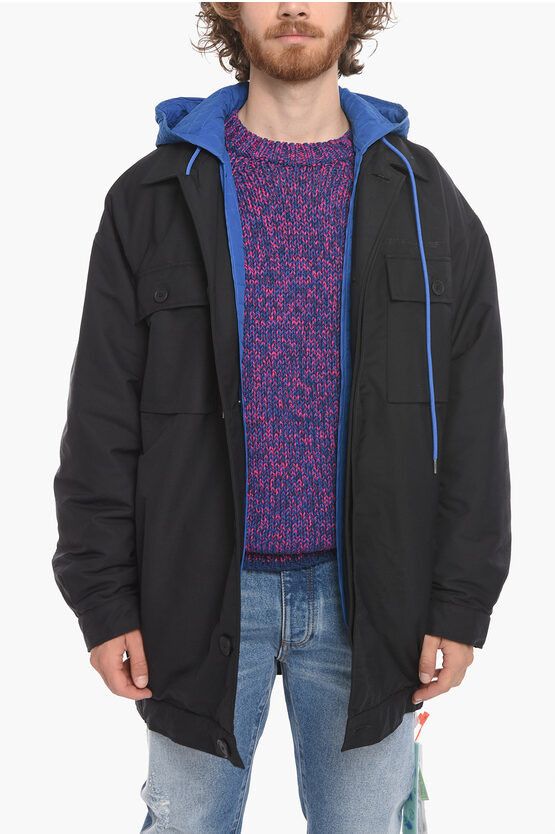 Off-White o1y0225 Logo Hooded Jacket in Black/Blue Size US S / EU 44-46 / 1 - 3 Thumbnail