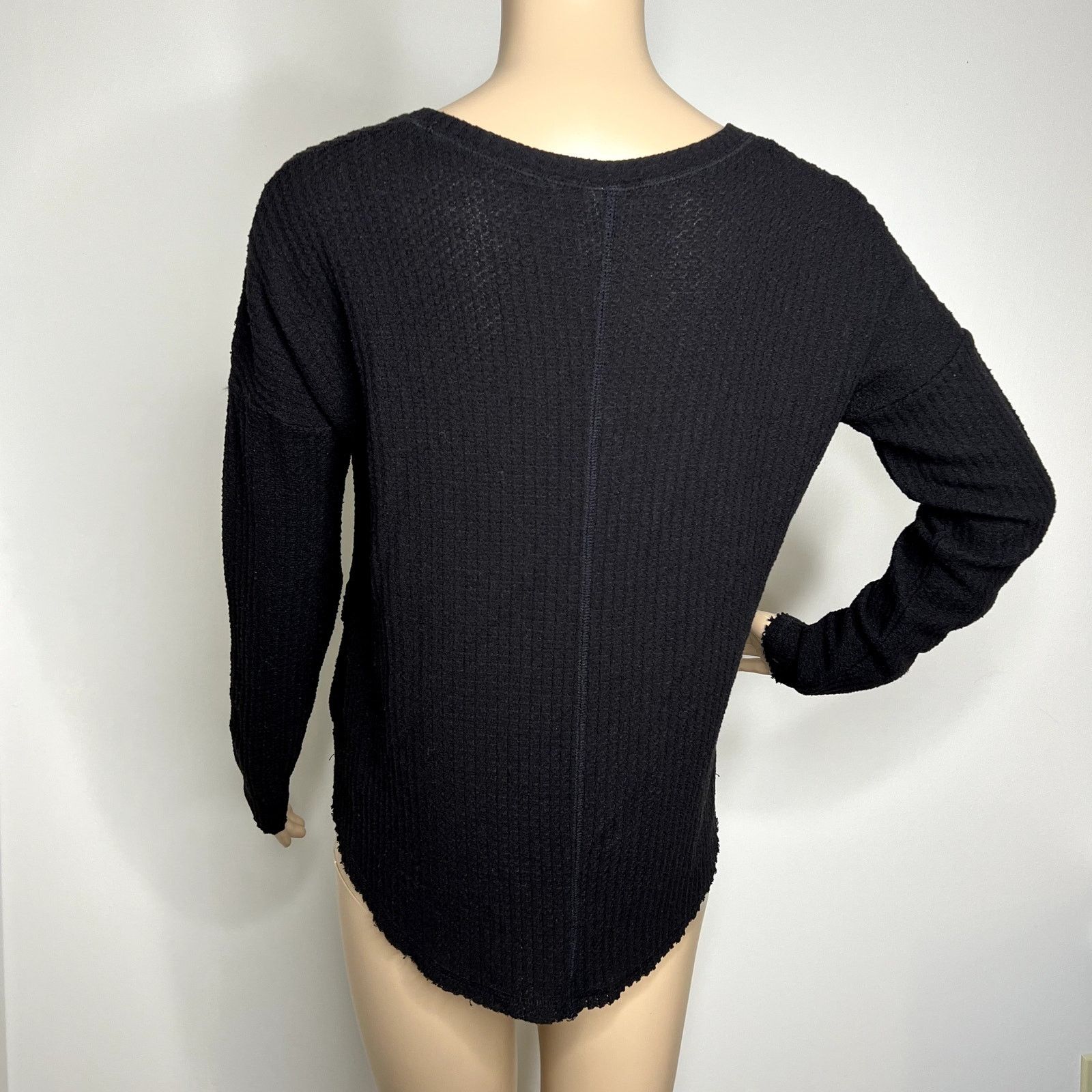 Other Mudd Black Waffle Knit Tie Long Sleeve Top Size XS / US 0-2 / IT 36-38 - 3 Thumbnail