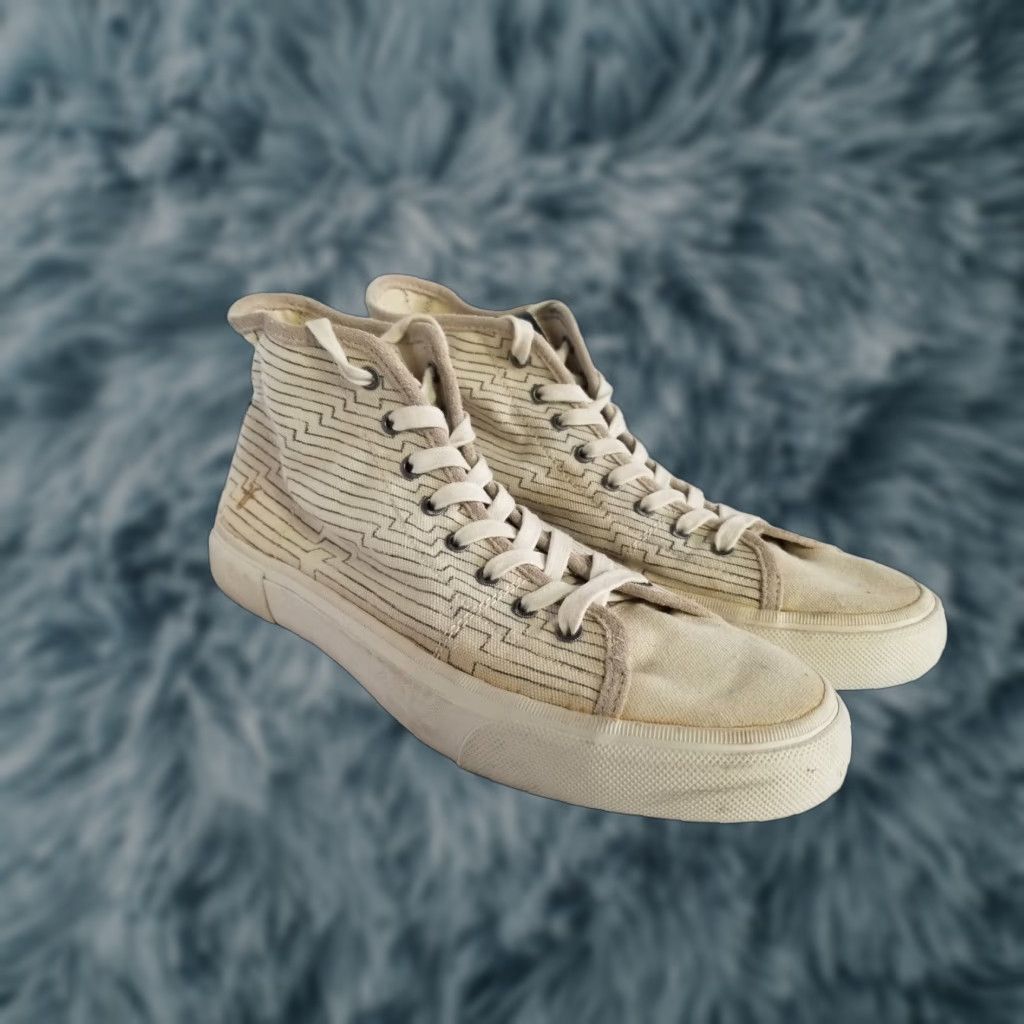 Frye FRYE High Top Sneakers Beige Black Lace Up Men 12 Canvas Athletic Sneaker Rubber Outsole Geometric Pattern Shoes Size US L / EU 52-54 / 3 - 1 Thumbnail