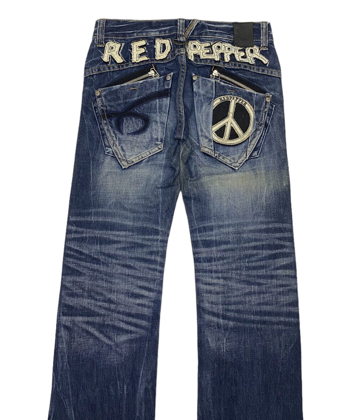 If Six Was Nine 🔥GRAIL 🇯🇵 RED PEPPER "PEACE" DISTRESSED DENIM JEANS Size US 32 / EU 48 - 3 Thumbnail