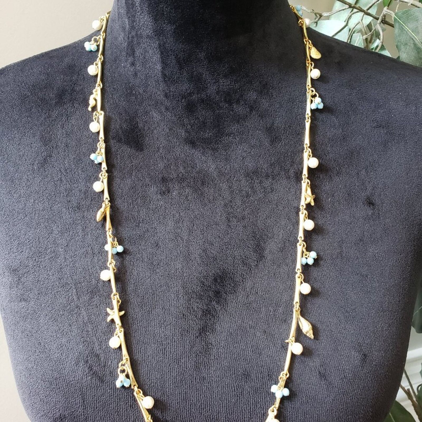 The Unbranded Brand White Blue Faux Pearl Gold Tone Star & Snail Accent Necklace Size ONE SIZE - 2 Thumbnail