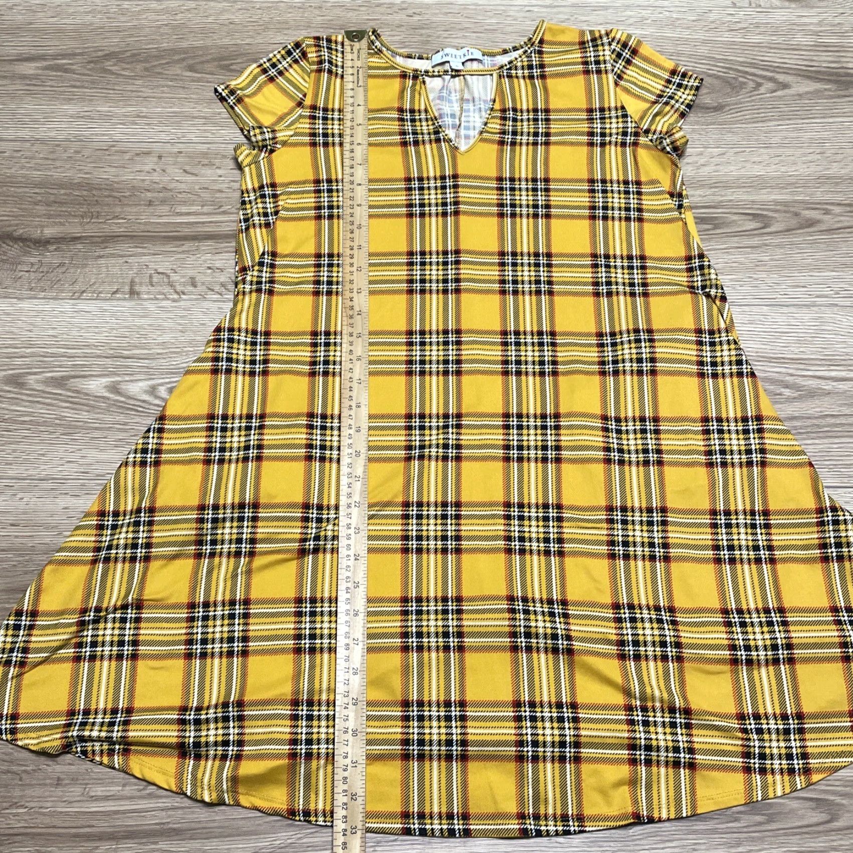 Vintage Sweetkie Dress Boho Festival Short Sleeve Yellow Plaid Pockets L Womens Size L / US 10 / IT 46 - 4 Thumbnail