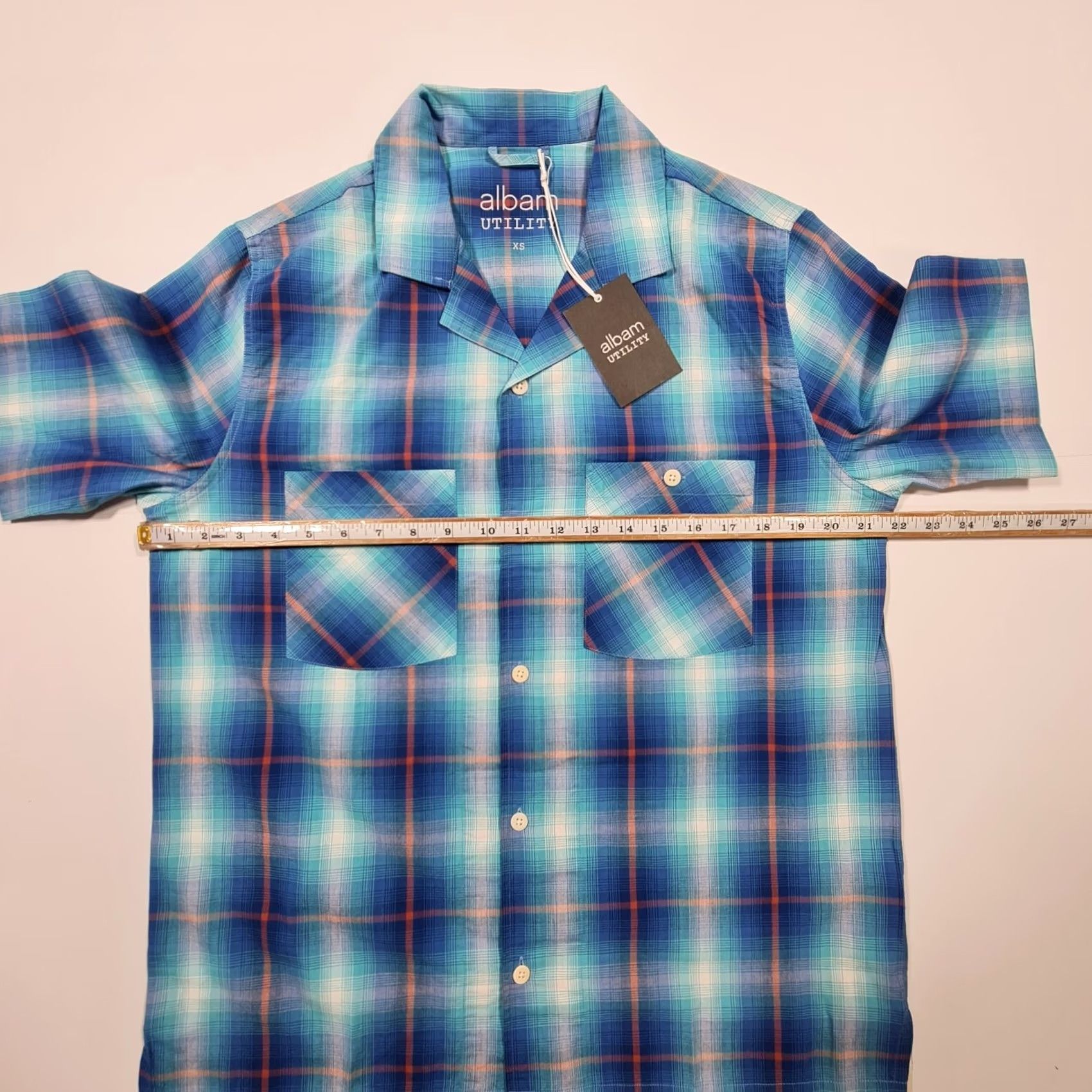 Albam albam Shirt Blue XS Short Sleeve Check Cotton Oversized Button-Up Casual Mens Shirt Womens? No. Size US XS / EU 42 / 0 - 4 Thumbnail
