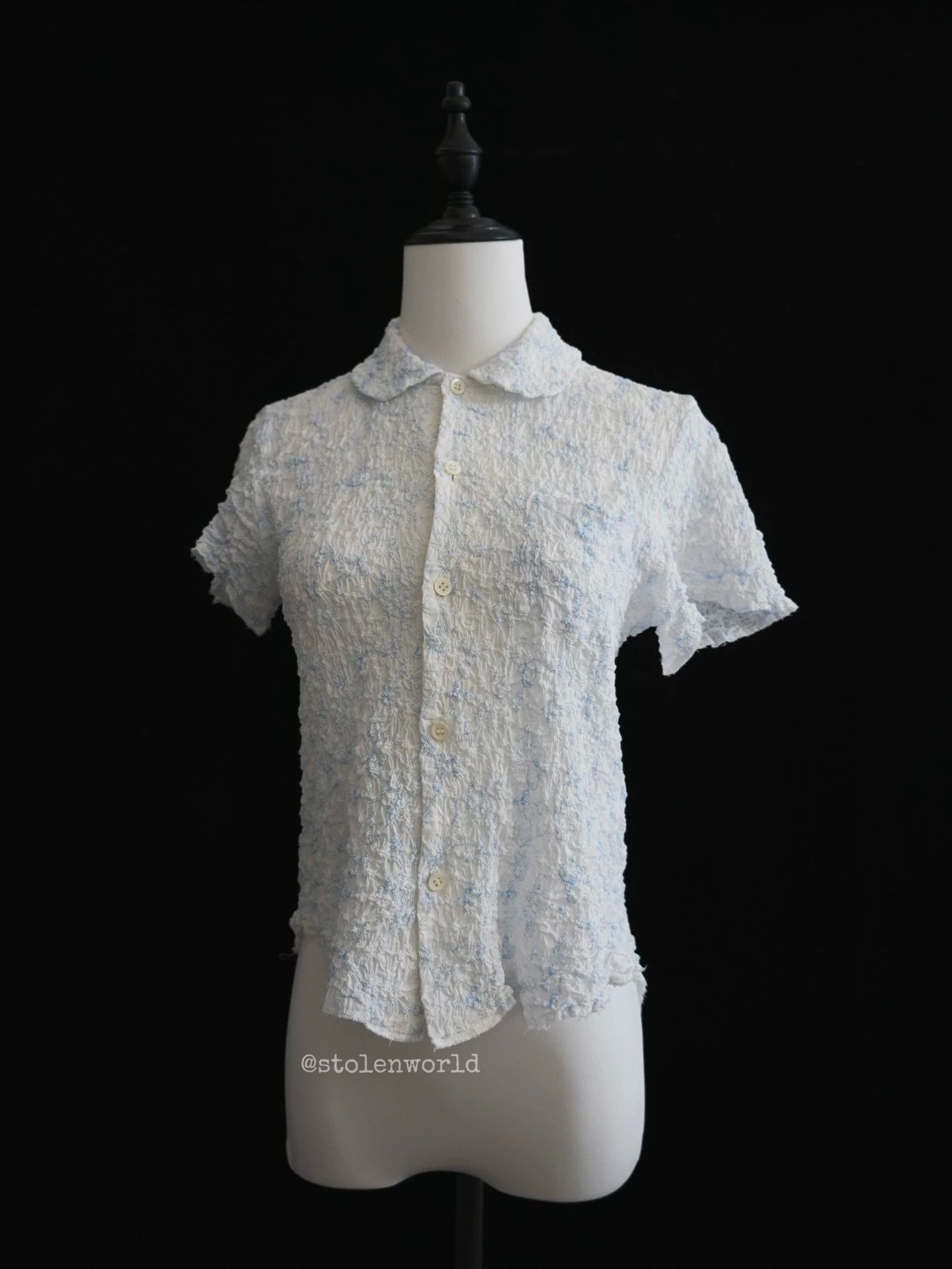 Comme des Garcons CDG tricot 2017ss Light Blue Embroidered Pleated Shirt Size M / US 6-8 / IT 42-44 - 1 Thumbnail
