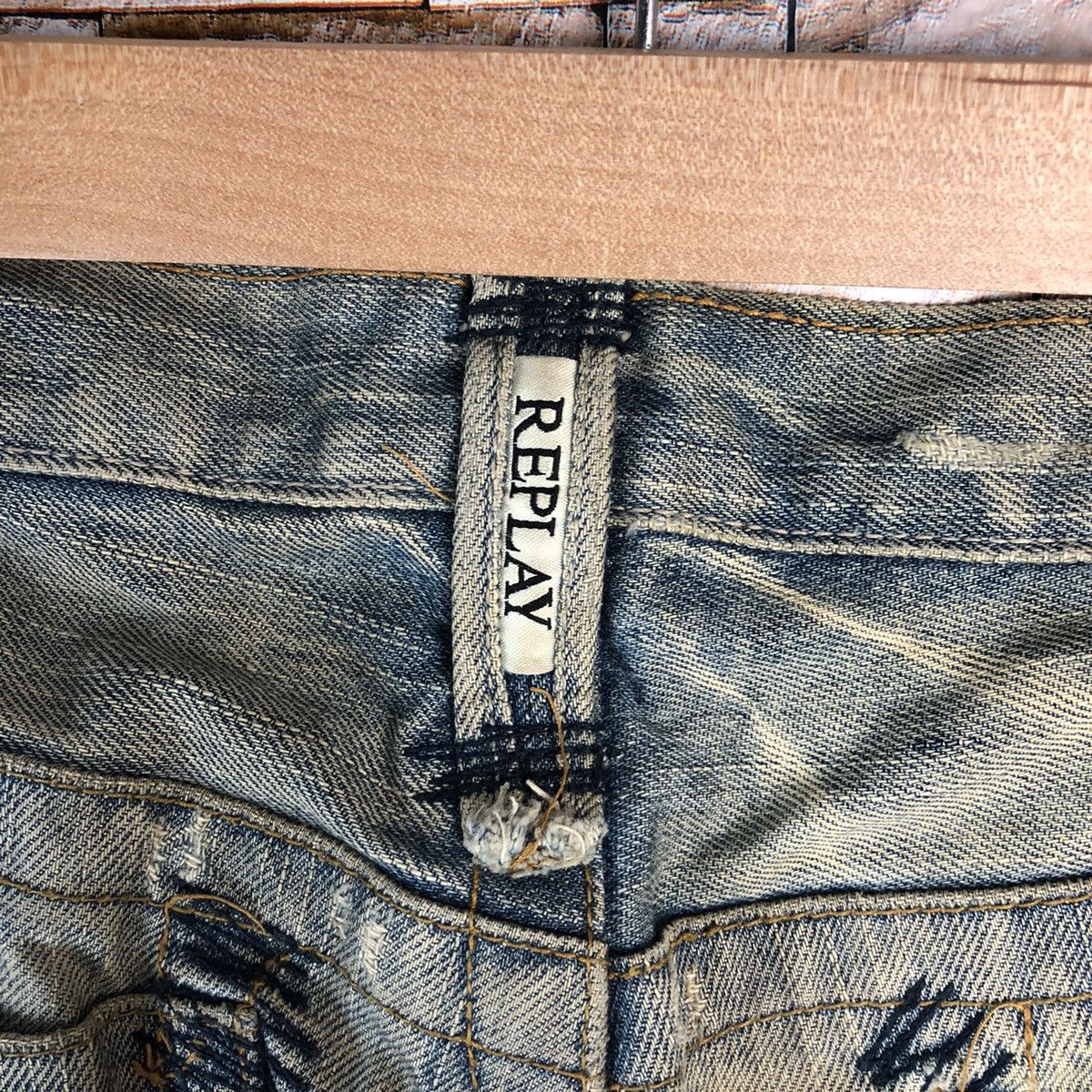 Replay Replay patchwork vintage Blue jeans Denim Pants #A573 Size US 35 - 19 Thumbnail