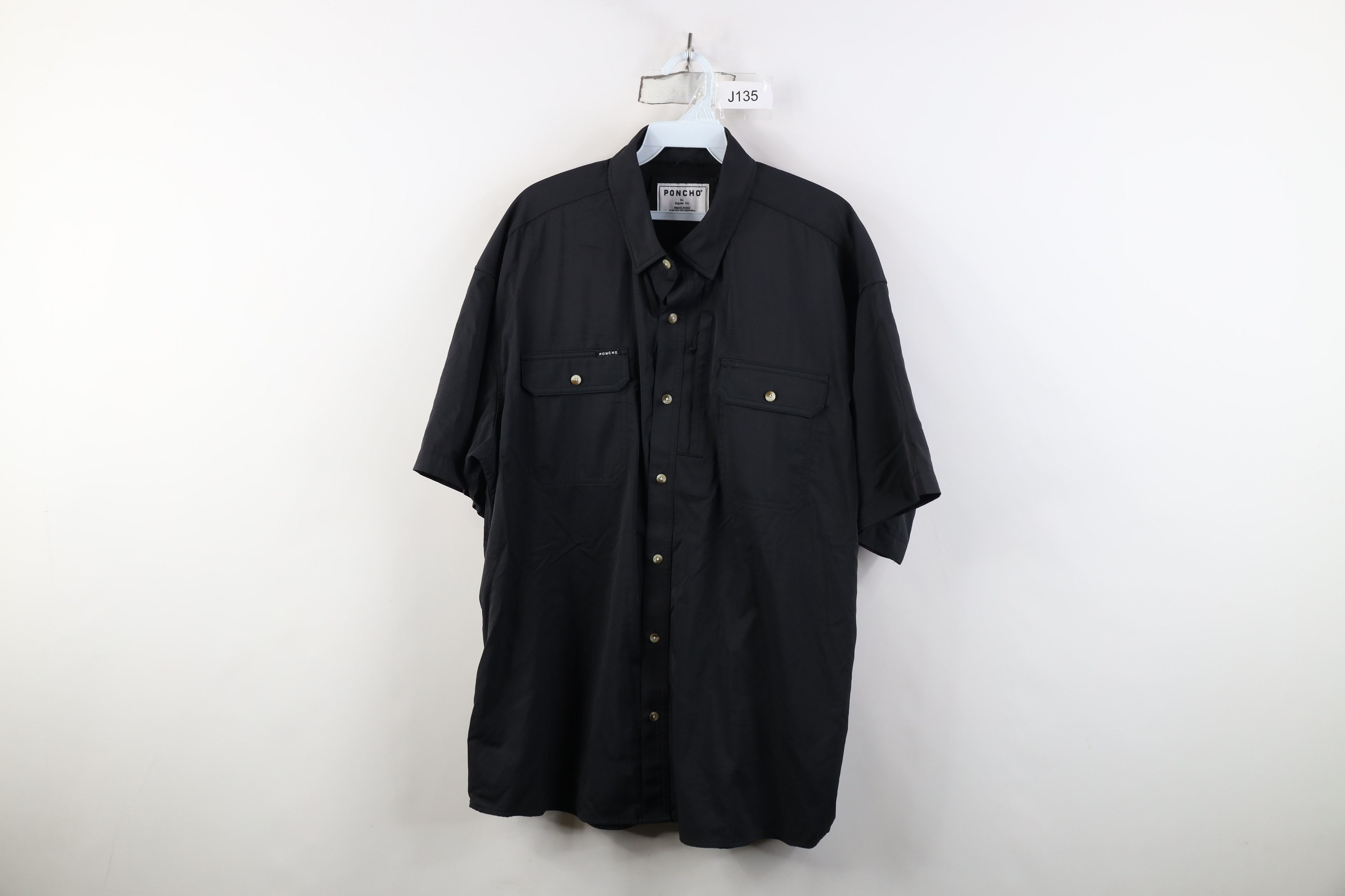 Vintage Poncho Fit Magnetic Pocket Short Sleeve Button Shirt Black Size US XL / EU 56 / 4 - 1 Thumbnail