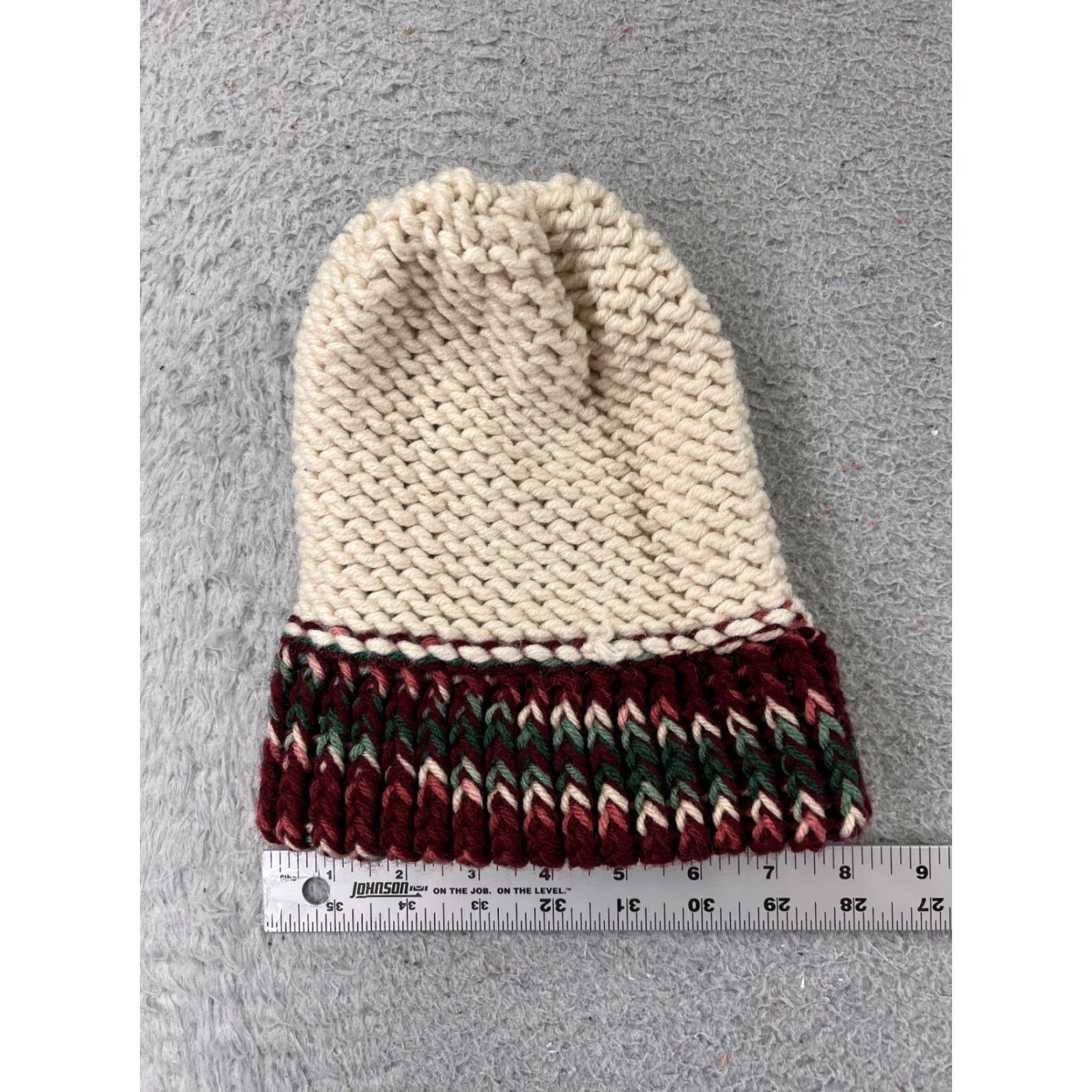 Vintage Beanie Beanie Womens Ivory Red Green Acrylic Crochet Knit Ski ShirtAdult One Size Ivory Knit Beanie Ski Women Size ONE SIZE - 4 Thumbnail