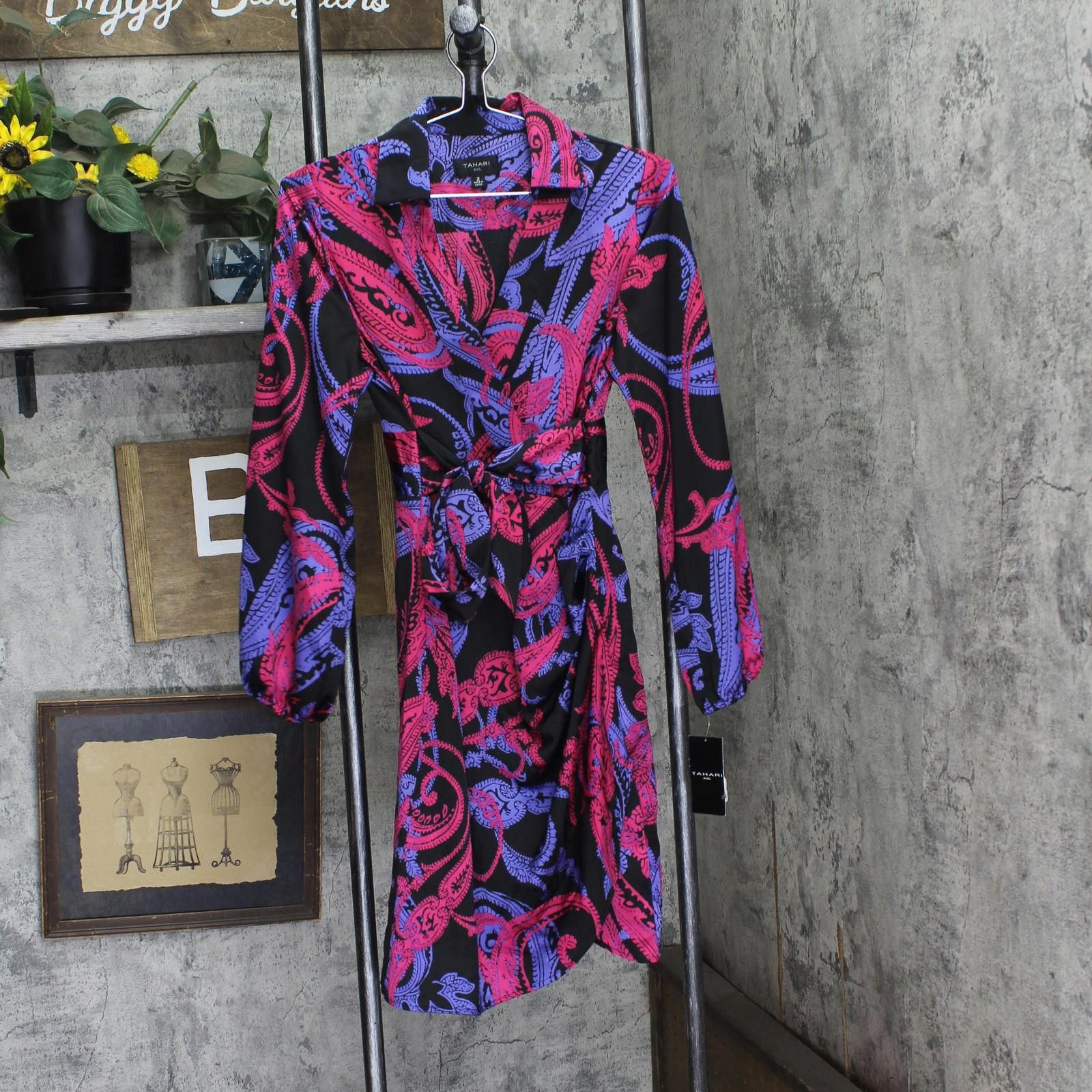 Other Nwt Tahari Asl Faux-wrap Dress Dem643-t4 Black Cobalt 2 Size XS / US 0-2 / IT 36-38 - 1 Thumbnail