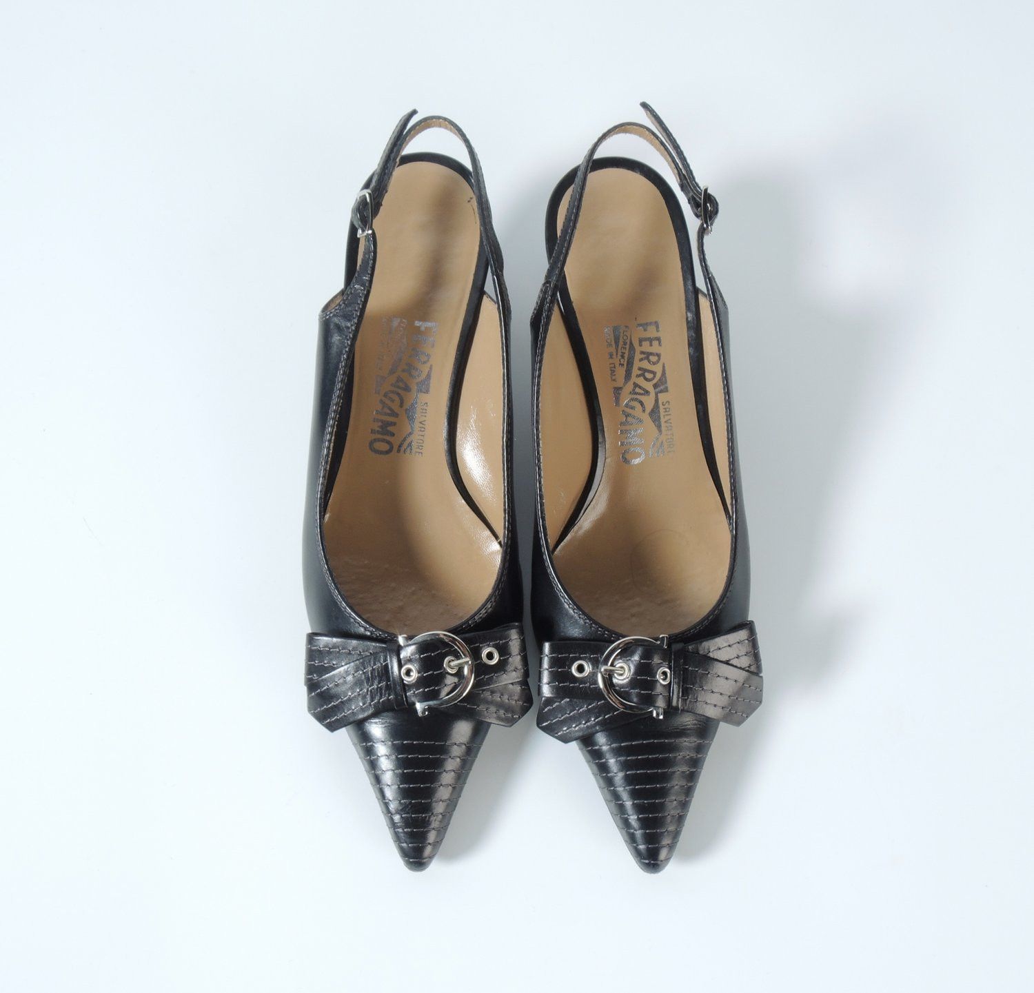image of Salvatore Ferragamo O1Smst1Ft0424 Slingback Kitten Heel Shoes In Black, Women's (Size 7)