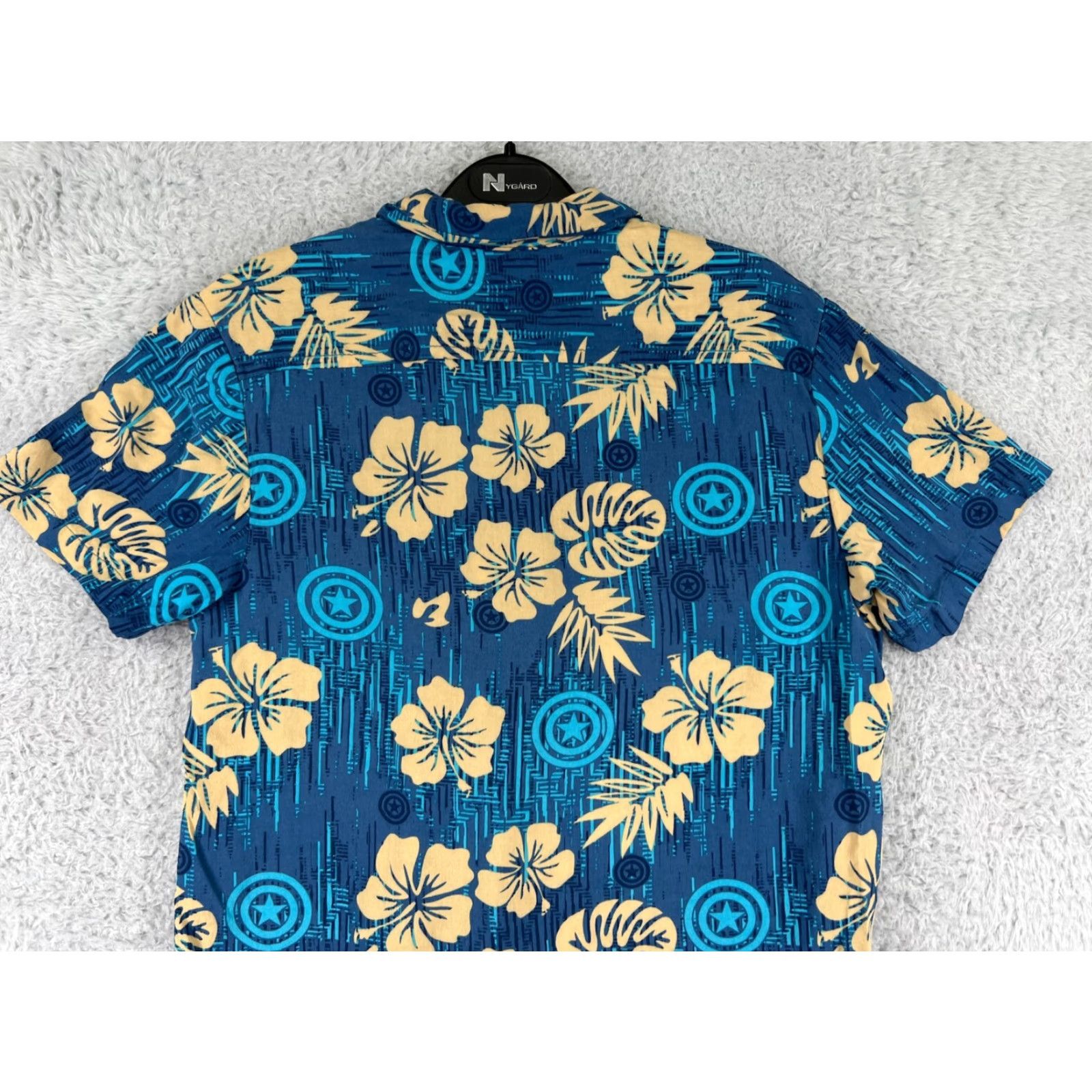 Vintage Captain America Shirt Mens Small Blue Beige Floral Marvel Comics Hawaiian Button Up Size US S / EU 44-46 / 1 - 7 Thumbnail