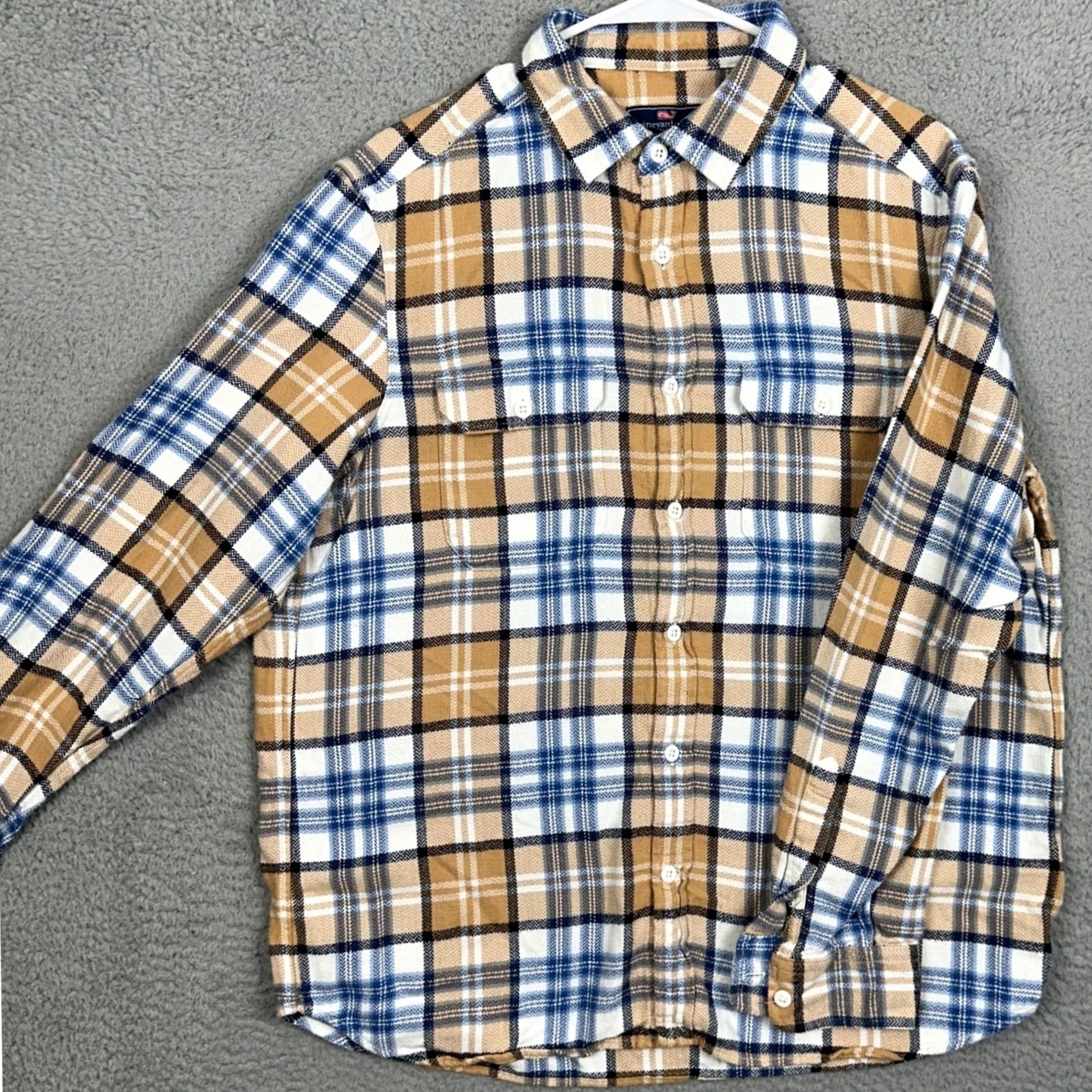 Vineyard Vines Vineyard Vines Shirt Mens Large Tan Blue Flannel Herringbone Plaid Button Up EUC Size US L / EU 52-54 / 3 - 2 Thumbnail