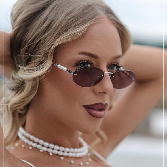 Gucci Gucci GG1922S 001 Sunglasses Gold with White Pearl Oval Size ONE SIZE - 3 Thumbnail