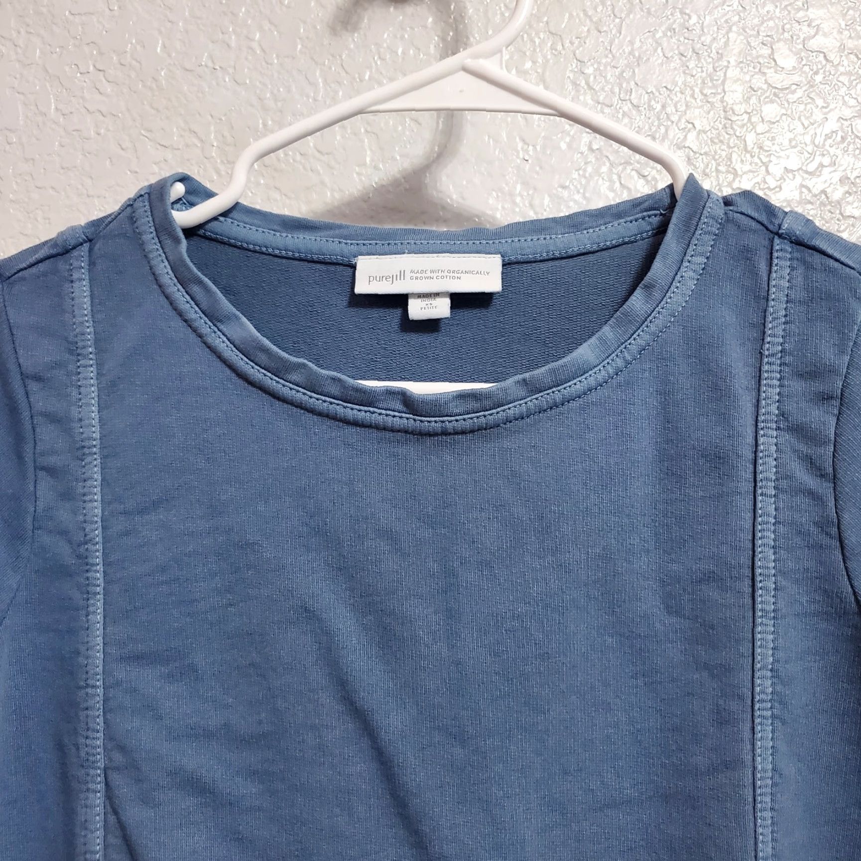 Vintage VINTAGE Pure Jill J Jill Dress Women XS Petite Organic Cotton 3/4 Sleeve Casual Comfort Pullover Side Slits Knee Length Blue Womens Size XS / US 0-2 / IT 36-38 - 4 Thumbnail