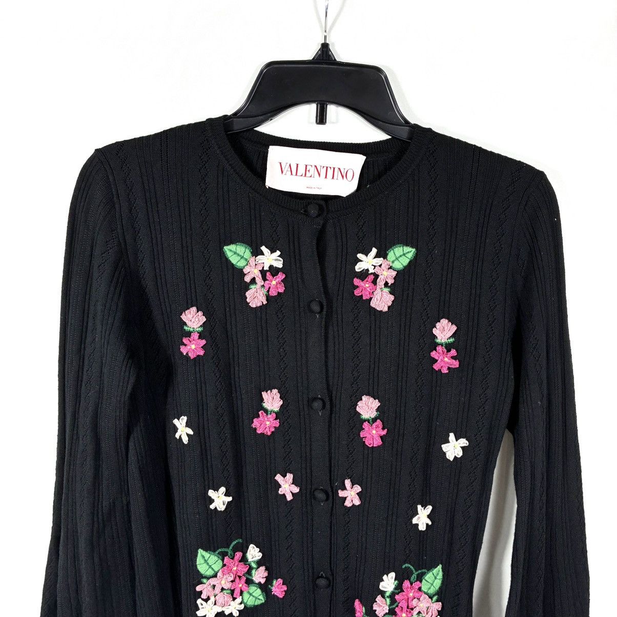 Valentino Valentino Garavani Floral Embroidered Wool Cardigan S Black Size S / US 4 / IT 40 - 15 Thumbnail