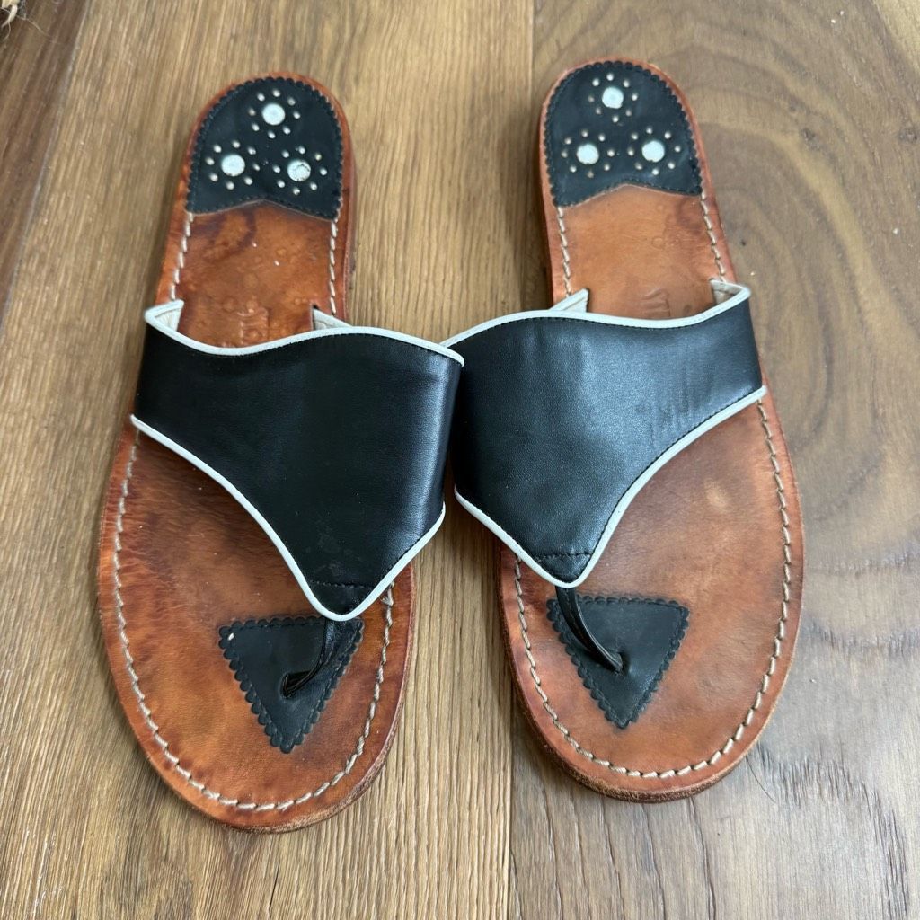 Other Steven Salario Black White Leather Slip On Flat Sandals 9 Size US 9 / IT 39 - 3 Thumbnail