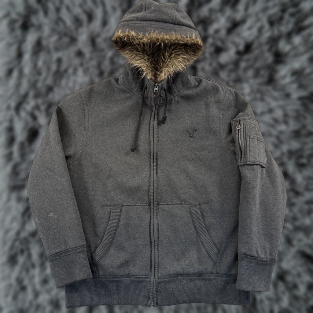American Eagle Outfitters VINTAGE American Eagle Jacket Mens XL Gray Fur Hoodie Camo Lined Zip Outdoor Y2K Size US XL / EU 56 / 4 - 1 Thumbnail
