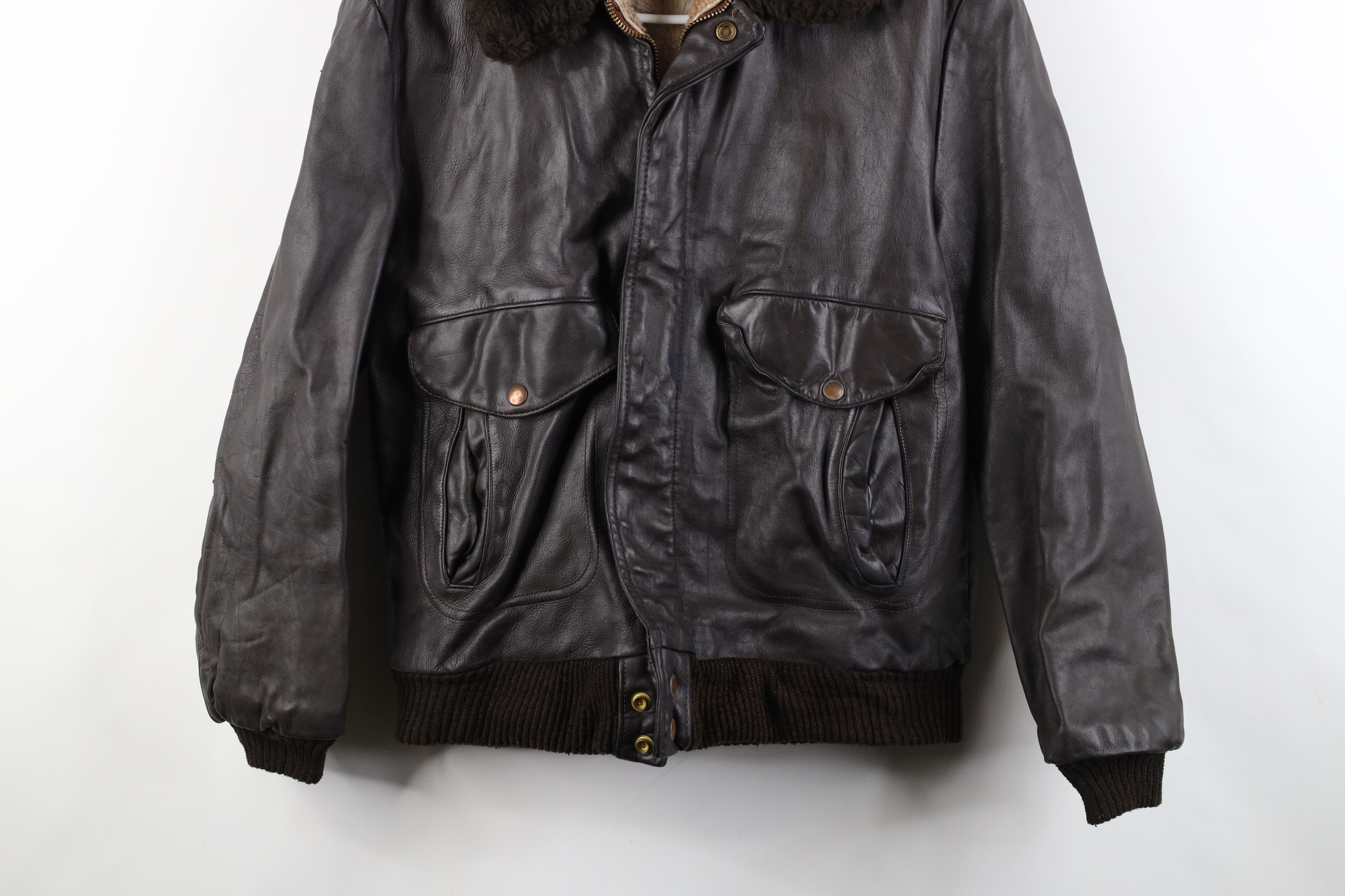 Vintage Vintage 70s Streetwear Leather Flight Bomber Jacket Brown US Size US XL / EU 56 / 4 - 3 Thumbnail