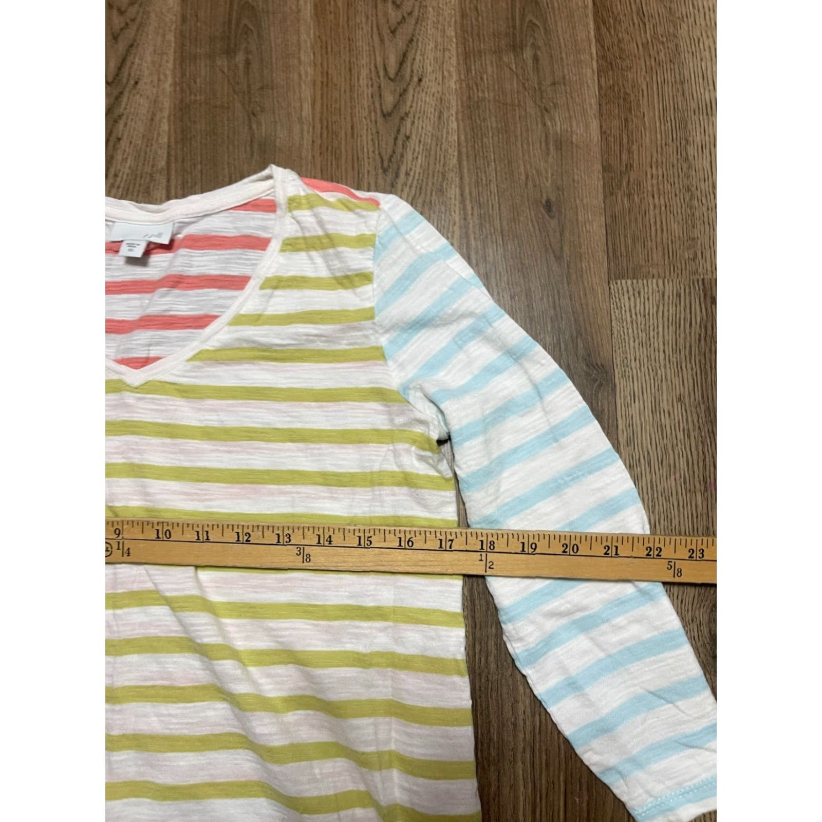 J. Jill J. Jill Shirt Womens XS Striped 3/4 Sleeve V-neck Multicolor Blue Green Pink White T-Shirt Casual Womens XS Size XS / US 0-2 / IT 36-38 - 6 Thumbnail