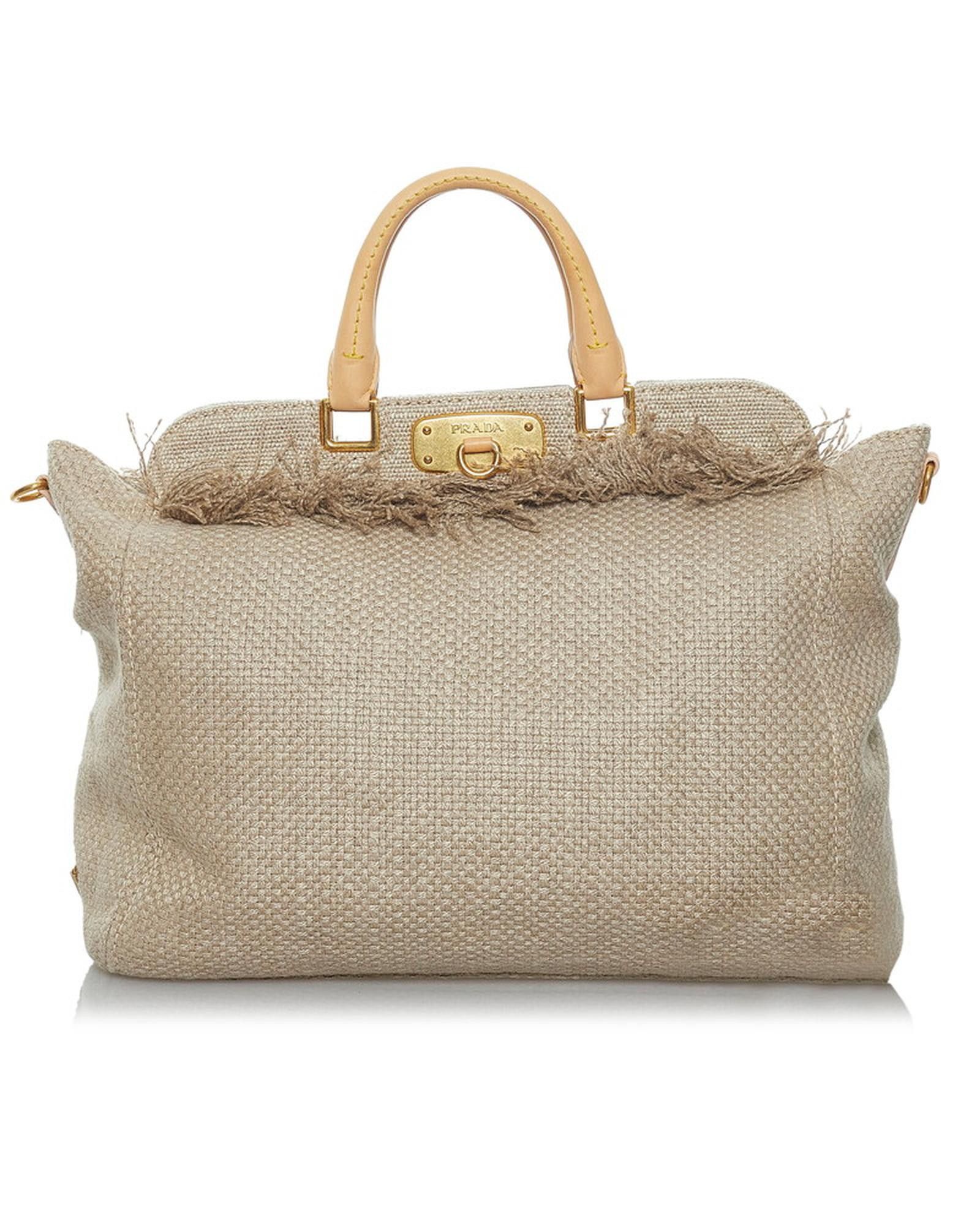 image of Prada Beige Lino Corda Frame Tote Bag - Ab Condition, Women's