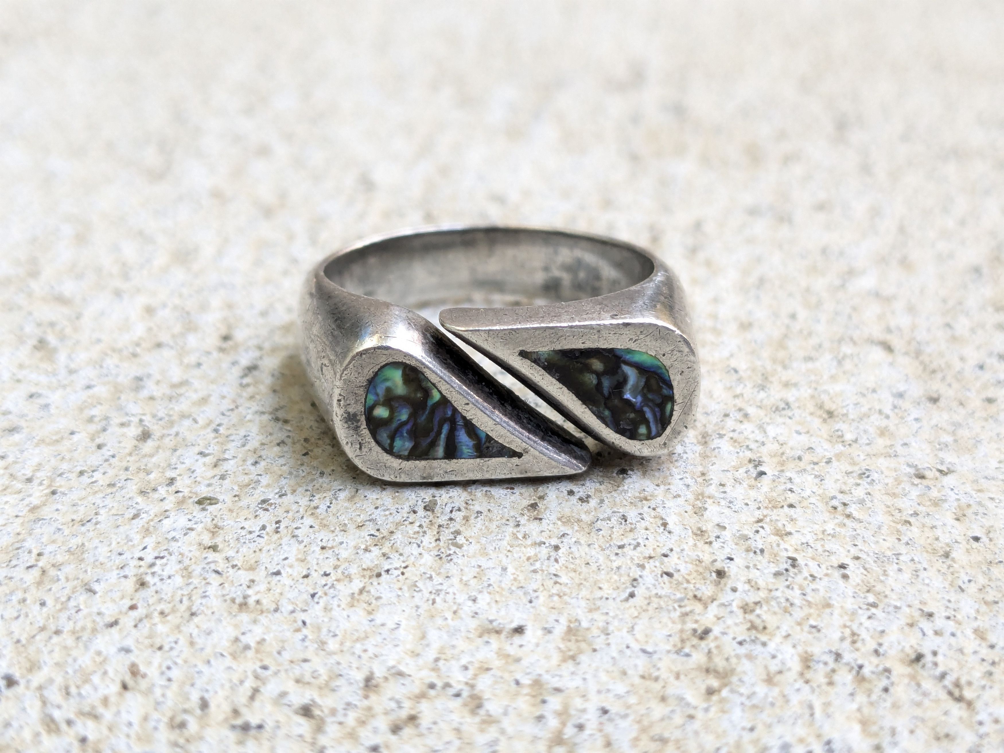 Other Vintage Sterling Silver Ring Blue Abalone 11 Taxco Shell Size ONE SIZE - 4 Thumbnail